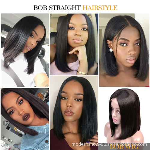 Free Shipping Black Cuticle Aligned 150% Density Straight Lace Front Bob Wigs Natural Hairline